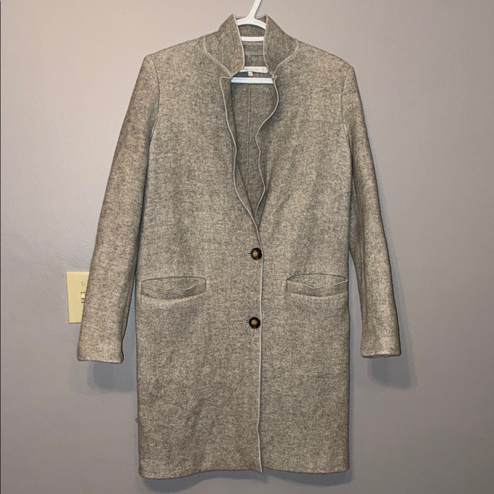 Zara Gray Knit Trench Coat with Pockets and Two Button Closure